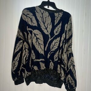 Lovely Sweater Set with Matching Skirt Gold Leaf Blue Black XL XLarge X Large